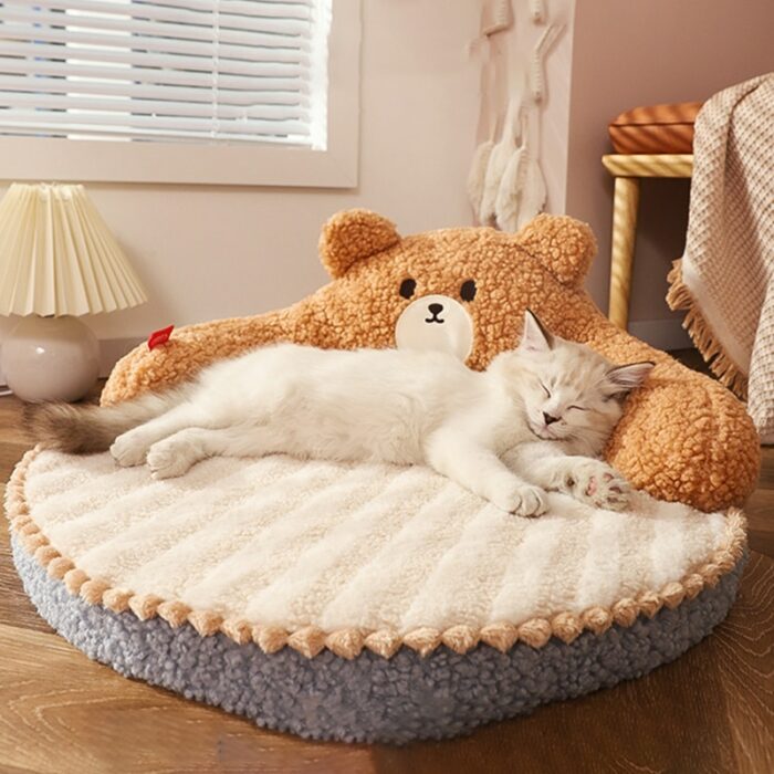 Hoopet Cat Sofa Bear Shape Mat for Small Dog Cat Washable Cave Cat Nest Dog Kennel Sponge Pad for Puppy Kitten Sleeping Artifact 3