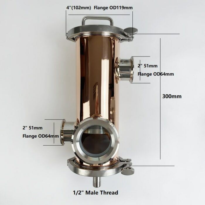 4"(102mm)OD119 Copper Gin Basket Set For Homebrew With Filter Basket Of V-1500ml ,Connector 4"*4"X2"*2",Gin Basket Distillation 2