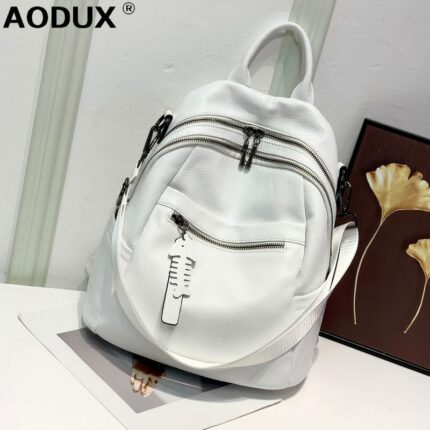 AODUX NEW Excellent HOT 100% Genuine Leather Women's Backpacks Lady Top Layer Cowhide Large Capacity School Book Backpack Bags 1