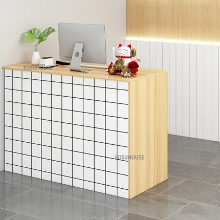 Nordic Office Furniture Reception Desk for Wood-based Panel Clothing Store Small Reception Desk European-style Commercial Desk 2