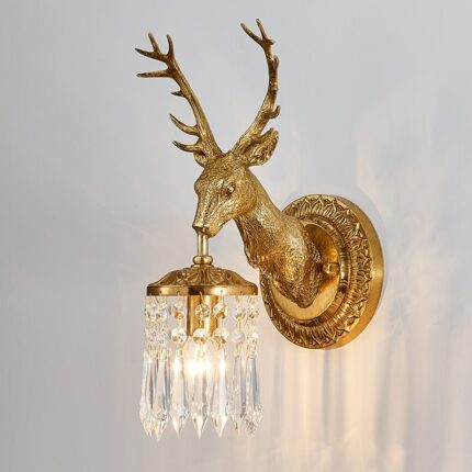 Deer head lamp living room background wall lamps copper light home decoraction luxury bedroom decor led wall light aisle 1