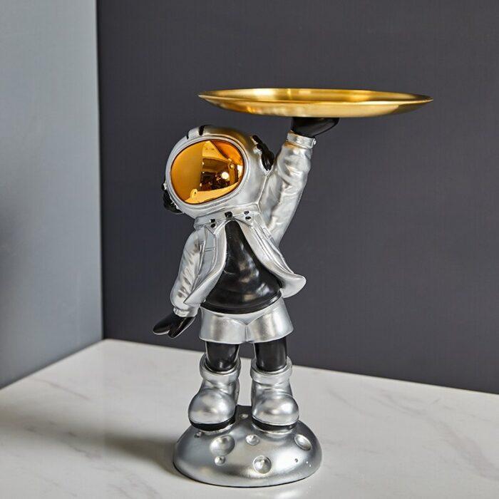 Creative Astronaut with Metal Tray Resin Home Decor Art Decorative Space Man Sculpture Office Desktop Ornaments Decor For Home 2