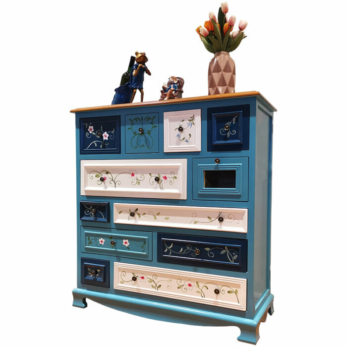 American-Style Chest of Drawers Locker Hallway Blue Living Room Cabinet Solid Wood Mediterranean Twelve Bucket Bedroom Storage 5