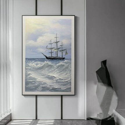 Pure Handmade Oil Painting European Sailboat Decoration Picture For Study Office Porch Corridor Hanging Poster Large Size Mural 1