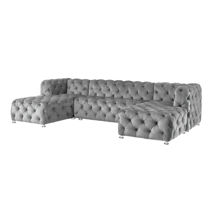 U-shaped modular sofa grey velvet fabric living room sofa modern living room furniture 4