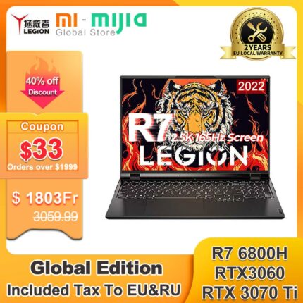 Lenovo Legion R9000P 2022 E-sports Gaming Laptop R7-6800H GeForce RTX3070Ti 8GB/RTX3060 6GB 2.5K 165Hz Screen Win11 Notebook PC 1