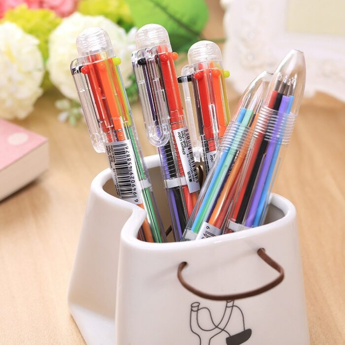 50 pcs wholesale Ballpoint Pens Creative Stationery transparent 6 Color pressing Color Ball Pen Oil Pen Stationery 3