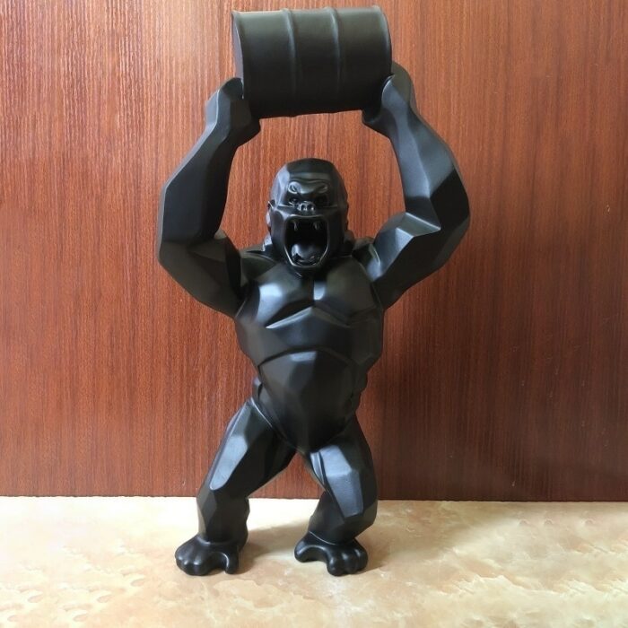 Nordic Style Creative Resin Sculpture Lift Bucket Barrel King Kong Simulation Orlinski Gorilla Figure Statue Living Room Decor 5