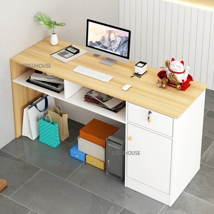 Nordic Office Furniture Reception Desk for Wood-based Panel Clothing Store Small Reception Desk European-style Commercial Desk 6