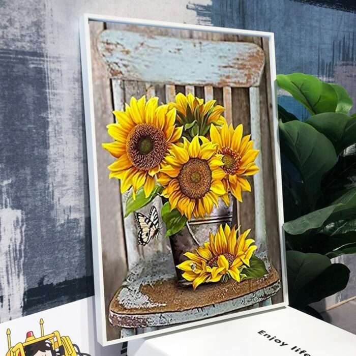 5D Diamond Embroidery Sunflower Cross Stitch Full Square New Diamond Painting Flower Chair Mosaic Farmhouse Art Kits Wall Decor 4