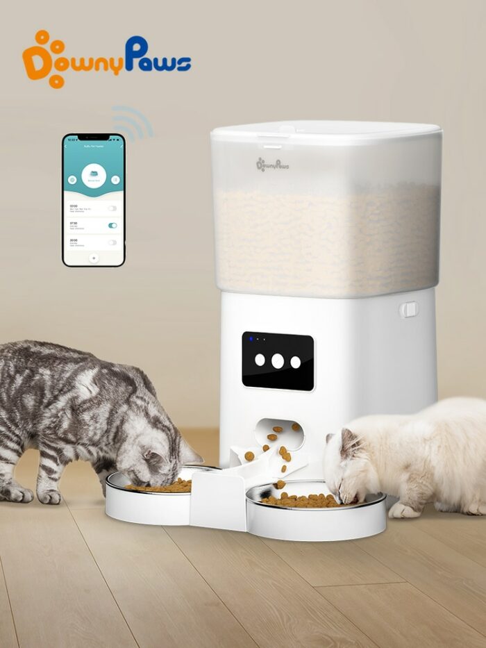 DownyPaws 6L Automatic Pet Feeder Cat Food Dispenser WiFi APP Control For Cats Dogs Pet Dry Food Accesories Stainless Steel Bowl 1