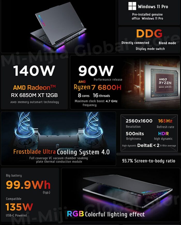 Lenovo Legion R9000K 2022 16" Gaming Laptop AMD Ryzen 7 6800H RX 6700M 10G/RX 6850M XT 12G 16GB/32GB+1T/2T SSD Win11 Notebook PC 2