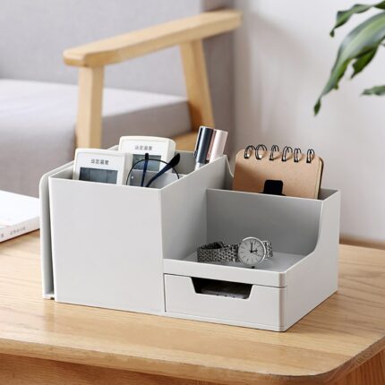 ABS Desk Office Organizer Storage Desktop Pencil Pen Book Holder Sundries Badge Box Stationery Office School Supplies 1