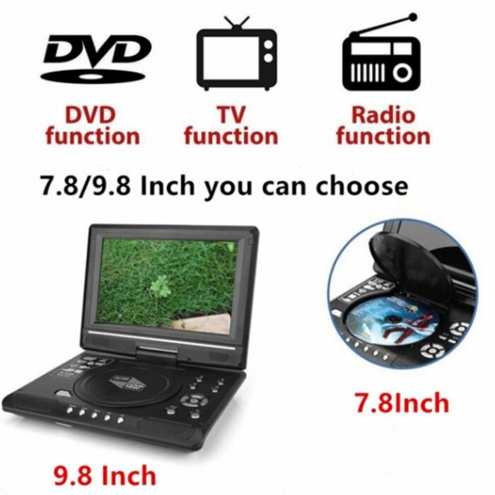 9.8 Inch Portable Mobile DVD WithTelevision Built In Battery Rotatable Intelligent Power-off Memory Function Mini Television 4