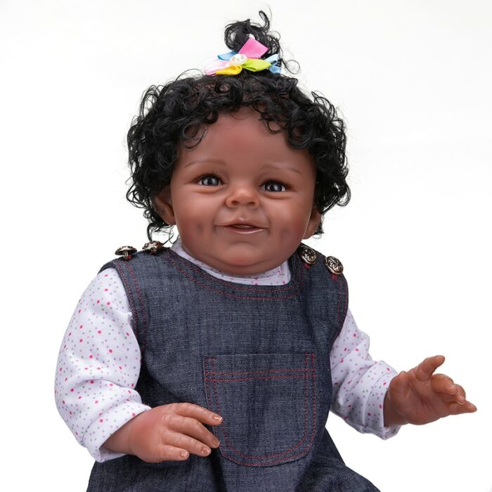 55CM Reborn Doll Shaya In Dark Brown Skin African American Baby Sweet Face Cute Toddler Girl Doll 3 Month Real Baby Size 5