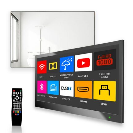 Soulaca 32 inch Bathroom TV Smart Mirror TV IP66 Waterproof Integrated with Wi-Fi and Bluetooth (2021 Model) for EU 2