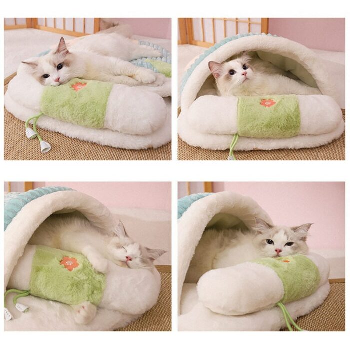 HOOPET Super Warm Cat Bed Pet Sleeping Bag with Removable Pillow Puppy Dog Cushion Thick Plush Cat Pad Winter Pet Sleeping Bed 5