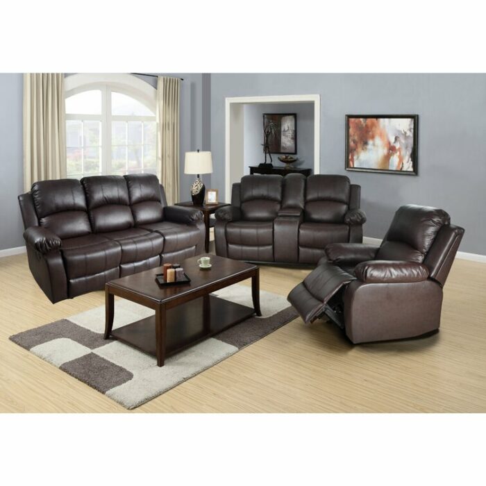 3 Piece Faux Leather Reclining Living Room Set 3