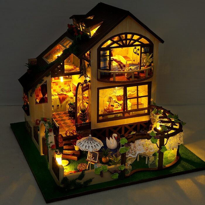 DIY Dollhouse Kit Apartment Loft Wooden Miniature Doll Houses with Furniture LED Lights for Children Birthday Gift 1