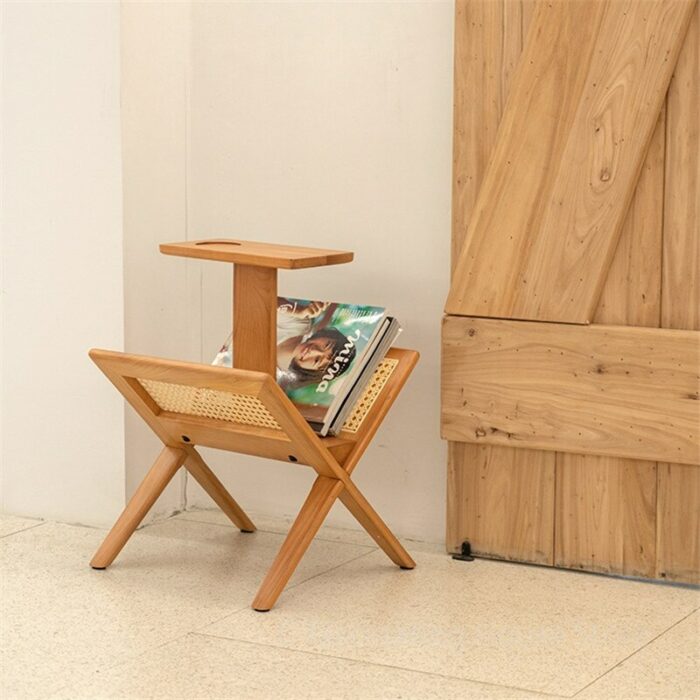 Rattan Decorative Magazine Holder Book Rack Nordic Solid Wood Magazine Rack Home Living Room Storage Shelf Corner Bookshelf 4