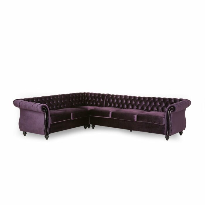 6-seat Tufted Velvet Chesterfield Sectional sofa living room sofa purple 4