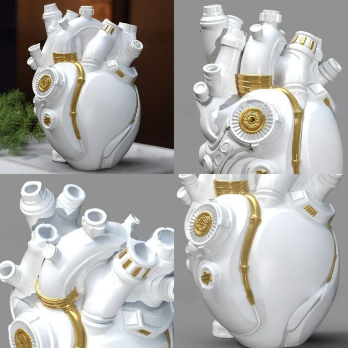 Resin Heart Vase Cyberpunk Heart Statue Technology Flower Container Pots Sculpture Desktop Home Decoration Ornament Craft Gift 5