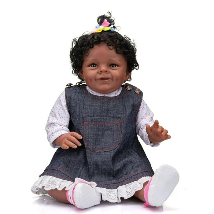 55CM Reborn Doll Shaya In Dark Brown Skin African American Baby Sweet Face Cute Toddler Girl Doll 3 Month Real Baby Size 3