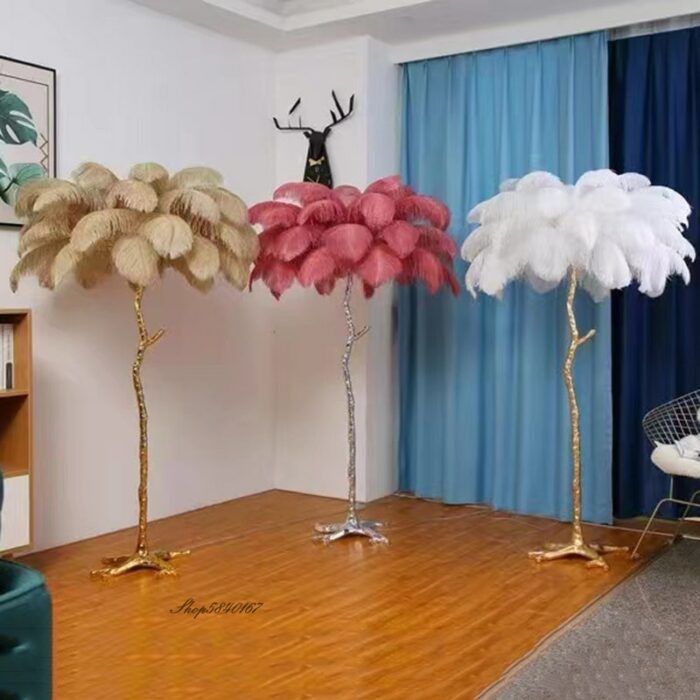 Modern Ostrich Feather Floor Lamp Designer Resin Tree Standing Lamp for Living Room Bedroom Desk Lamp E27 Creative Floor Lights 5