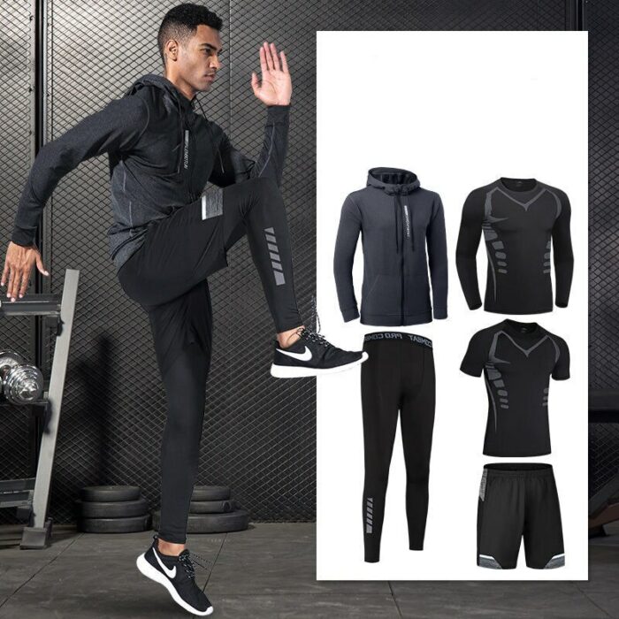 Winter Men Compression Sportswear Running Sports Suit Warm Basketball Tights Clothes Gym Fitness Training Set Jogging Tracksuits 2