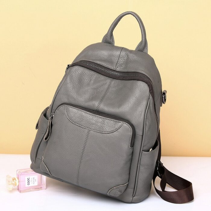 Genuine Leather Backpack Women Large Casual Versatile Shoulder Bag Daily School Knapsack Travel Backpacks Cowhide Multi Pockets 6