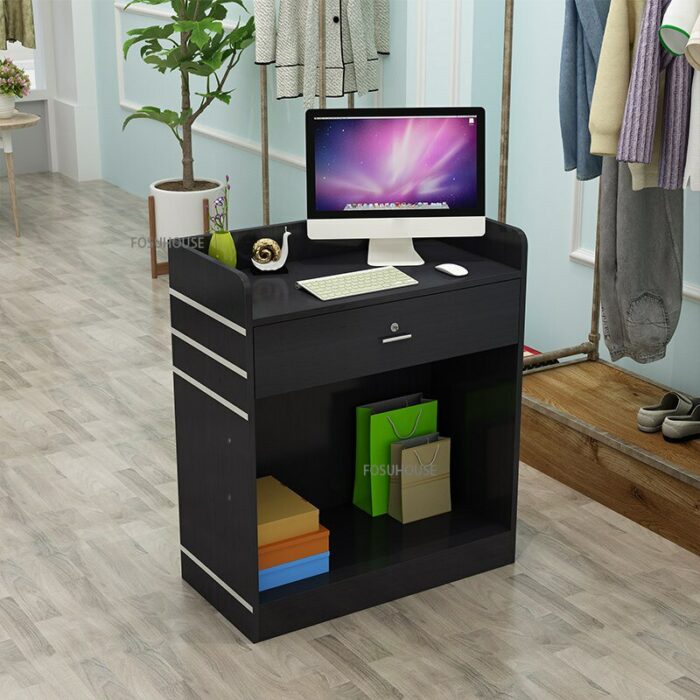 Nordic Wood Simple Small Cashier Desk Contemporary Furniture Convenience Store Supermarket Reception Desk Podium Writing Desk 3