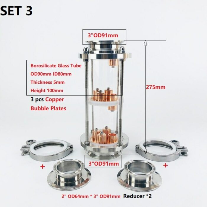 3"(76mm)OD91 Distillation Column With 3pcs Copper Bubble Plates For Distillation,3-Layer High Quality Glass Rectification Column 5