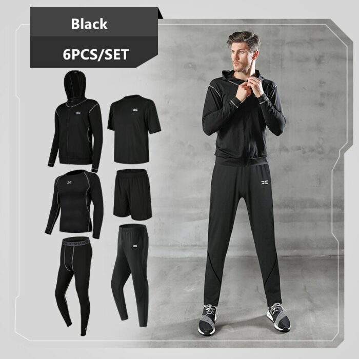 6PCS/SET Men's Running Tracksuits Sports Tights Running Suit Compression Gym Fitness Sportswear Basketball Jogging Underwear Set 4