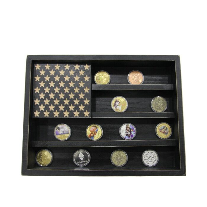 Military Challenge Coin Display Holder American Flag Wooden Stand Hold 24-30 Coins Home Desk Decor Veteran Gift 3/4/6 Rows 2