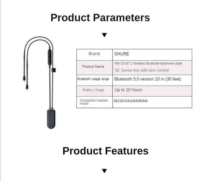 Shure RMCE-BT2 TW2 Bluetooth Headphone Cable 5.0 Upgrade of Wire Control with Microphone for SE535 SE846 SE215 Earphones MMCX 5