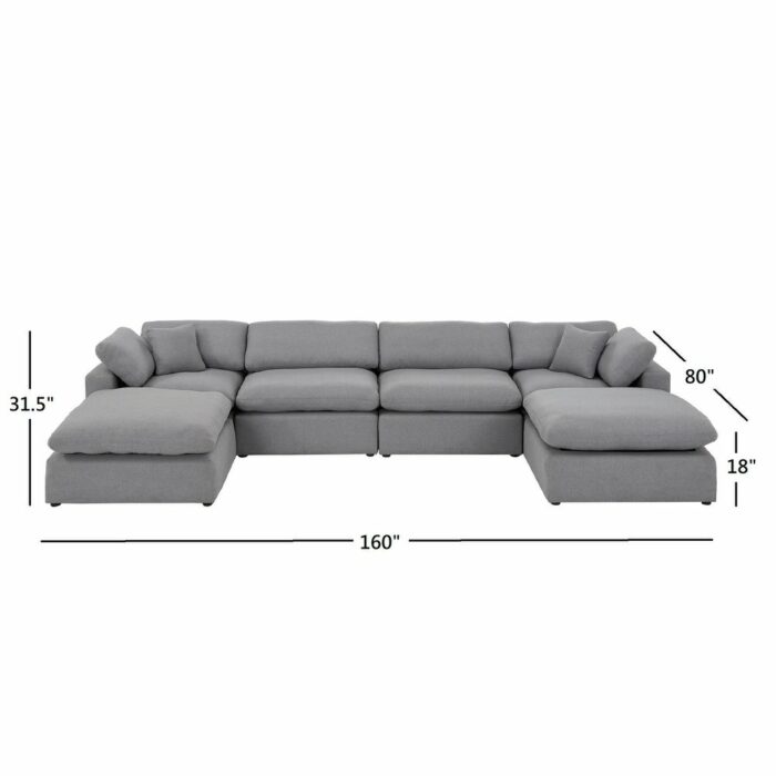 Grey Linen Down Fill U-shaped Sectional Sofa 6