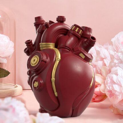 Resin Heart Vase Cyberpunk Heart Statue Technology Flower Container Pots Sculpture Desktop Home Decoration Ornament Craft Gift 1