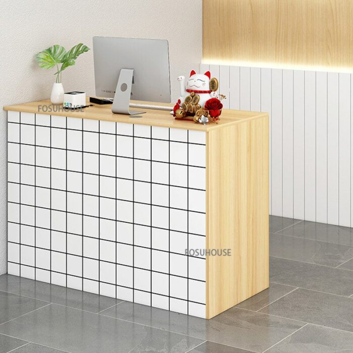 Modern Reception Desk Office Furniture For Wood-based Panel Clothing Store Small Reception Desks European-style Commercial Desk 3