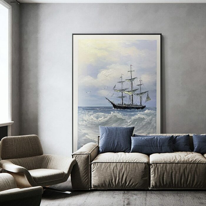 Pure Handmade Oil Painting European Sailboat Decoration Picture For Study Office Porch Corridor Hanging Poster Large Size Mural 6