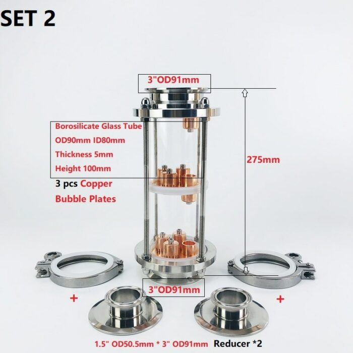 3"(76mm)OD91 Distillation Column With 3pcs Copper Bubble Plates For Distillation,3-Layer High Quality Glass Rectification Column 4