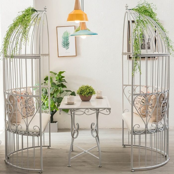 Customized Loft Retro Iron Art Birdcage Sofa Card Holder Coffee Shop Milk Tea Shop Seat Restaurant Bar Negotiation Table Chair 4