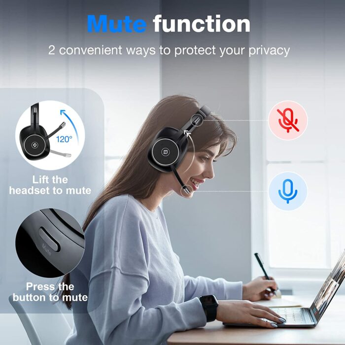 Bluetooth Headset with Microphone Professional ANC Noise Cancelling EMEET Headphones with 6 VOICEIA Tech Mics for Computer 6