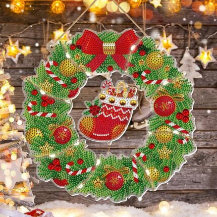 Christmas Diamond Embroidery Kit Special Shaped Drill Diamond Painting Wreath with LED Light diamond Art Home Wall Decor 2