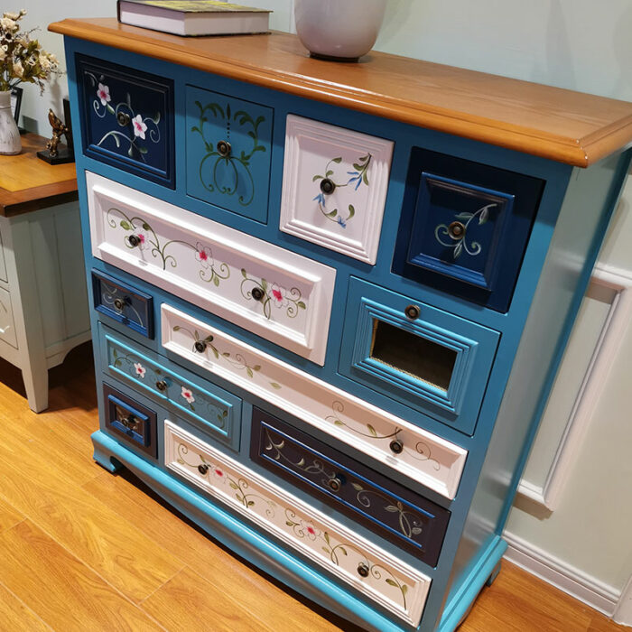 American-Style Chest of Drawers Locker Hallway Blue Living Room Cabinet Solid Wood Mediterranean Twelve Bucket Bedroom Storage 3