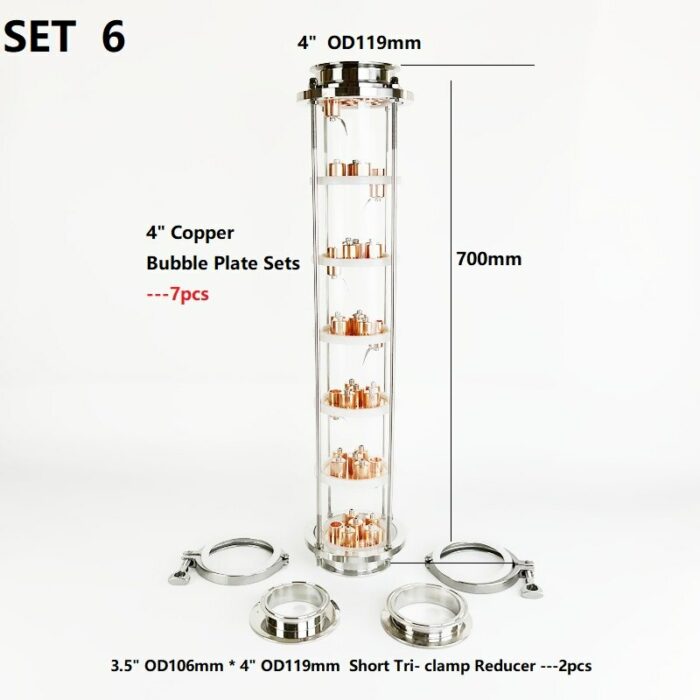 New 4" OD119 Distillation Column With 7pcs Copper Bubble Plates For Distillation,7-Layer High Quality Rectification Column 6