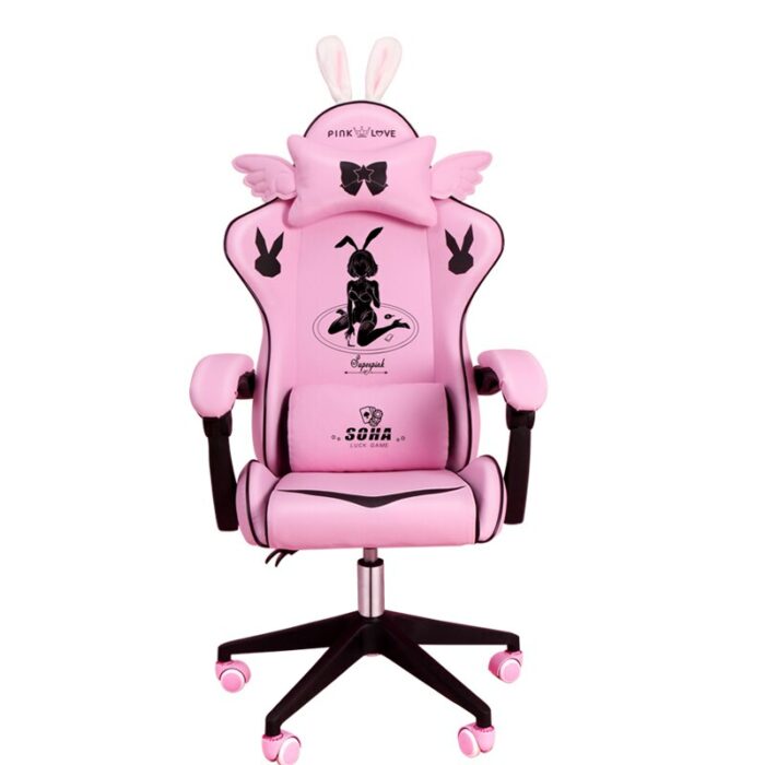 New Pink Bunny Girl Cartoon Game Live Gaming Chair Home Comfortable Girl Cute Adjustable Computer Chair Makeup Stool 1