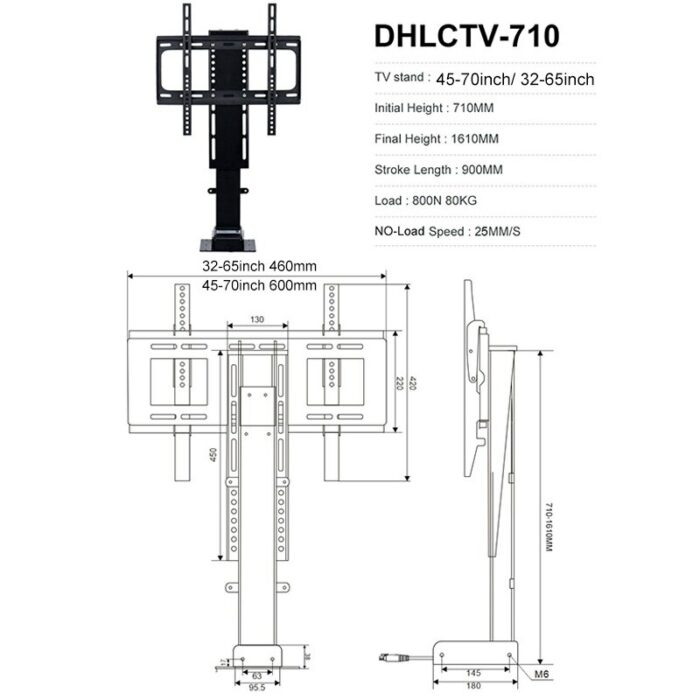 32-75 inch Remote TV Lift Motorized Cabinet Mount Electirc Linear Actuator Lifting Column DC Motor Monitor lift 4