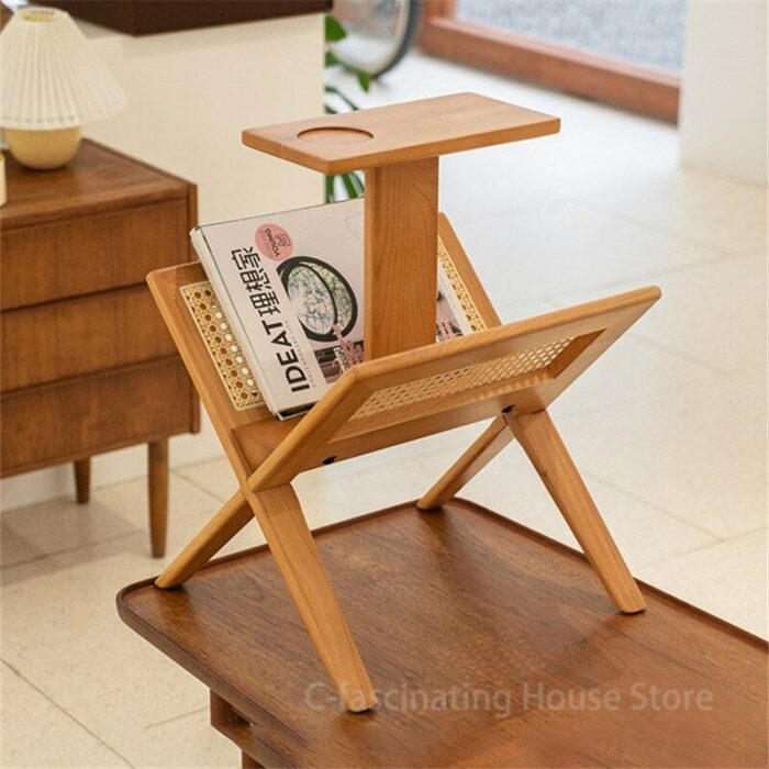 Modern Rattan Rock Decorative Magazine Holder Book Rack Solid Wood Magazine Rack Home Living Room Storage Shelf Corner Bookshelf 3