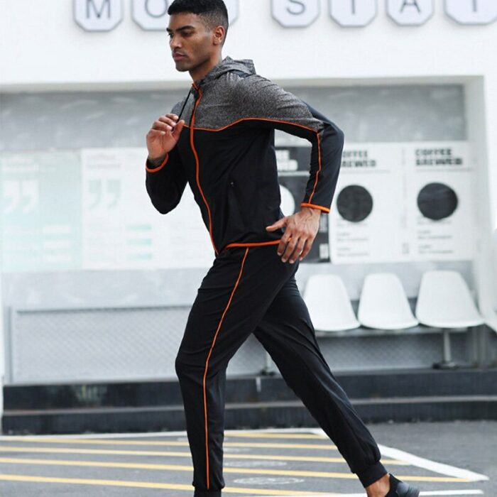 2020 Spring 2 Pieces Running Set with Pocket Men's Quick Dry Sport Suits Elastic Sportswear Gym Fitness Jogging Hooded Tracksuit 3