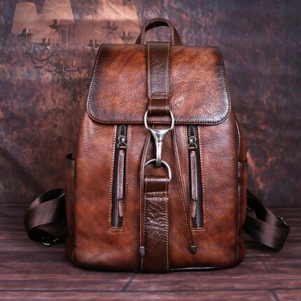 Natural Skin Women Backpack For Girls School Book Bags Daypack Knapsack Retro Female Travel Laptop Bag Genuine Leather Rucksack 1